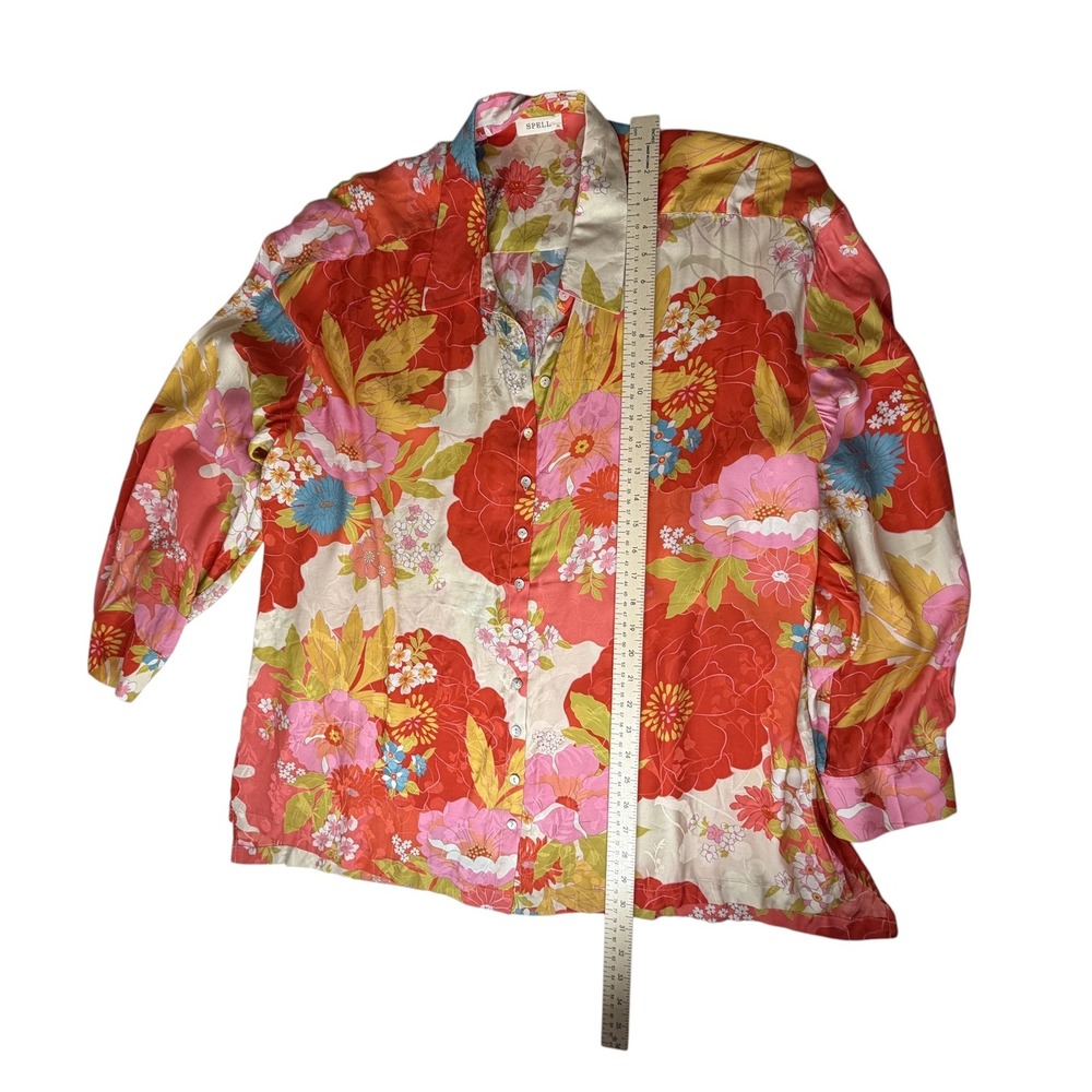 Spell Floral Tyler Printed Button Down Shirt XL Multicolor Boho Oversized Retro - Picture 12 of 14